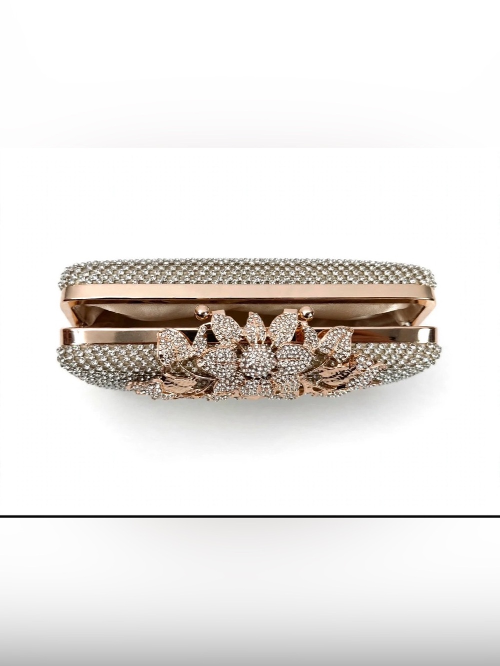 Gold Rhinestone Evening Clutch | Crystal Floral Leaf Clasp | Bridal Wedding Part - Picture 2 of 6